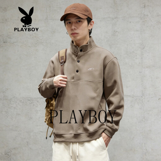 Playboy (PLAYBOY) American retro stand collar loose casual sports couple sweatshirt men's tops jacket men's black M 90-105Jin Jin equals 0.5 kg