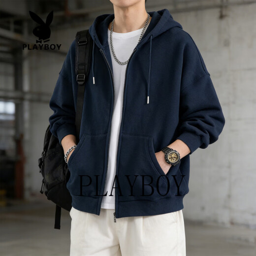 Playboy Cardigan Sweater Men's Hooded Zipper Jacket Men's 2026 Spring and Autumn Trendy Brand Casual Versatile Sports Tops Apricot S 85-105