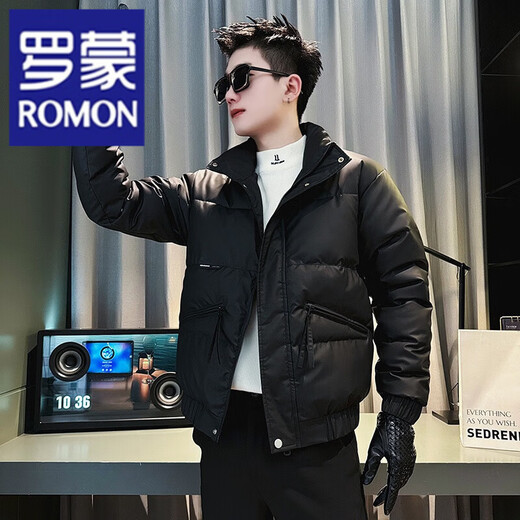 ROMON handsome short down jacket men's winter trendy stand collar thickened cotton jacket 2026 new men's cotton jacket khaki L recommended 115-130Jin Jin equals 0.5 kg