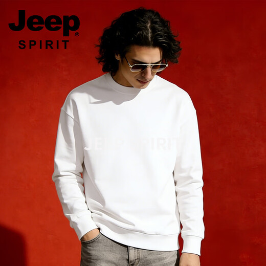 JEEP SPIRIT Jeep men's velvet thickened sherpa sweatshirt men's spring warm round neck pullover couple top jacket white M 90 - 110 Jin Jin is equal to 0.5 kg