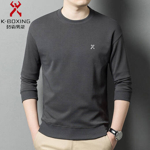KBHONG Men's round neck sweatshirt long-sleeved T-shirt business casual bottoming shirt spring comfortable breathable light luxury black KSP-S08 3XL weight 180-200Jin Jin equals 0.5 kg