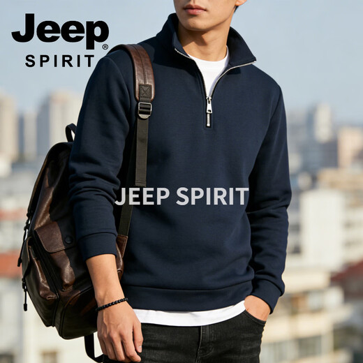 JEEP SPIRIT Jeep half-zip stand-up collar sweatshirt men's 2026 spring loose casual long-sleeved bottoming shirt jacket men's black S 70 - 90 Jin Jin is equal to 0.5 kg