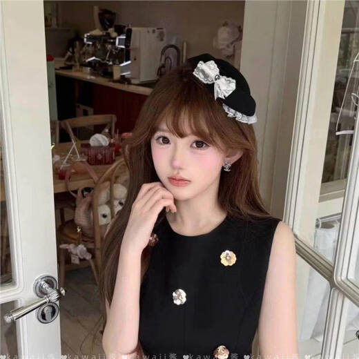 Beast Spring Korean ins style lace top hat French Hepburn British style black beret sweet and cute hair accessories C lace top hat * 2