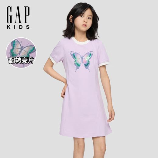 GAP Girls 2026 primavera nueva diversión Flip lentejuelas vestido de manga corta vestido de camiseta para niños 861444