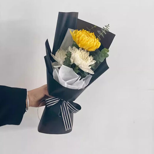 Fresh flower gift for Tomb Sweeping Day, single yellow and white chrysanthemum, real flower express, intra-city and nationwide delivery, tomb-sweeping ceremony, ancestor worship service, 3-chrysanthemum bouquet, minimum 15 bouquets for delivery
