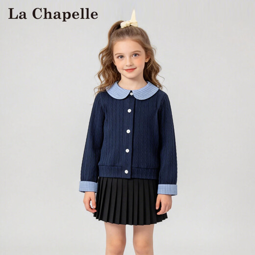 La Chapelle Girls' Shirts 2026 Spring New Children's Doll Collar Tops Girls' Spring and Autumn Style Shirts Navy 120 Recommended Height 111-120cm