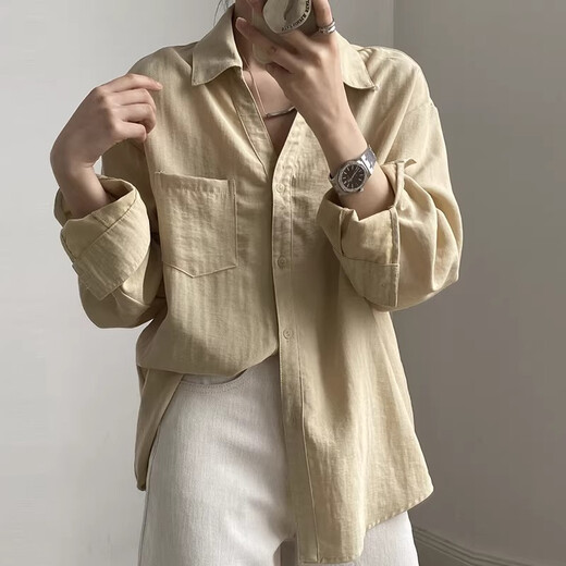 Jingdong direct purchase 26 spring and summer linen V-neck white shirt women's French top casual long-sleeved inner shirt white 2XL
