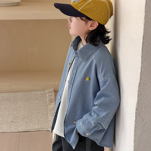 Demon Eyes Boys Denim Shirt Medium and Big Boys Thin Jacket Tops 2026 Spring and Autumn New Children's Clothes Korean Style Handsome Denim Color 110 110cm