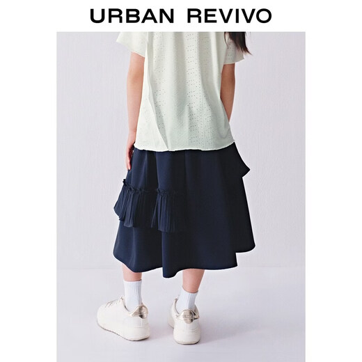 UR2026 Spring New Children's Clothing Girls Casual Irregular Pleated Ruffle Skirt UGH560003 Navy Blue 110