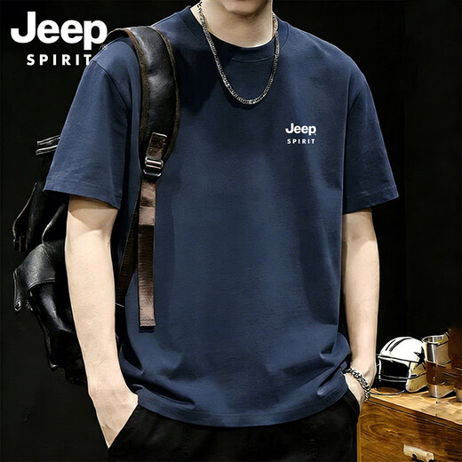 JEEP SPIRIT Jeep t-shirt men's summer pure cotton heavyweight short-sleeved men's loose casual inner bottoming shirt men's navy XL