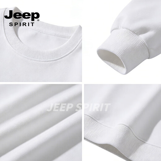 JEEP SPIRIT round neck sweatshirt men's 2026 spring new loose printed tops men's trendy velvet bottoming shirt jacket men black S