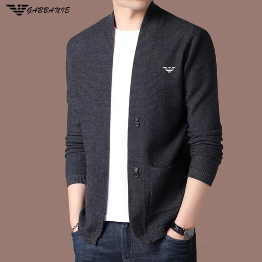 Armani (ARMANI) spring new men's long-sleeved pure wool knitted cardigan sweater for young and middle-aged casual jackets for men black M 165