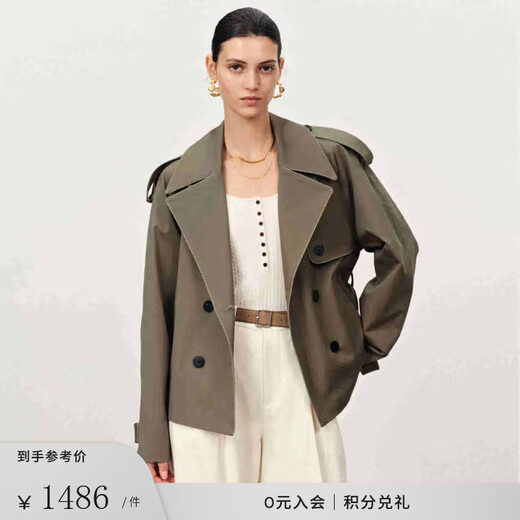 Fabrique wilderness windbreaker khaki twill cotton plaid short coat coat women's autumn moss green XS