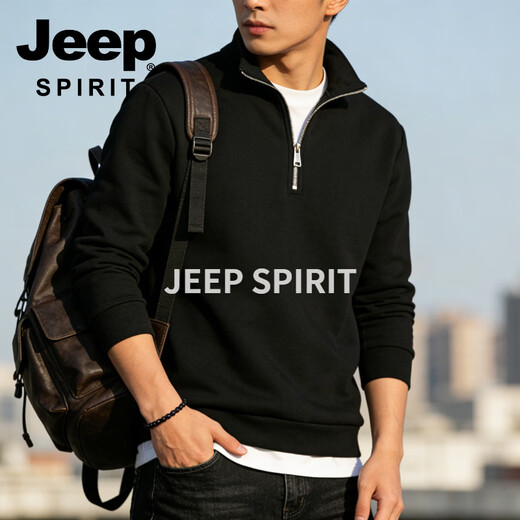 JEEP SPIRIT Jeep half-zip stand-up collar sweatshirt men's 2026 spring loose casual long-sleeved bottoming shirt jacket men's black S 70 - 90 Jin Jin is equal to 0.5 kg