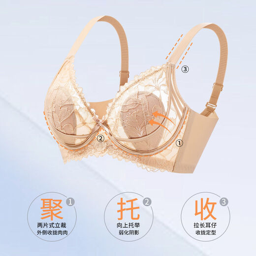 Urban Beauty Lace Underwear Women's Summer Thin Rabbit Ear Cup Breathable Breast Reduction Prevent Sagging Gather Big Breasts Make Small Bra Champagne White Big Breasts Make Smaller Prevent Sagging 75B BC Cup Approximately 90-105 Jin Jin is equal to 0.5 kg