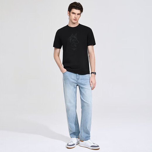 Septwolves 7A antibacterial short-sleeved T-shirt men's cool Khmer wolf head men's 001 (black) XL175/92A