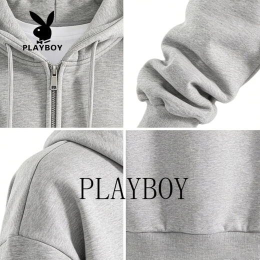 Playboy Cardigan Sweater Men's Hooded Zipper Jacket Men's 2026 Spring and Autumn Trendy Brand Casual Versatile Sports Tops Apricot S 85-105