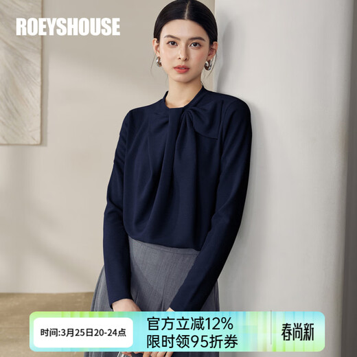 ROEYSHOUSE Luo Yi Commuting Intellectual Dark Blue Knitted Shirt Spring Fashion Design Slim Top 12691 Dark Blue M