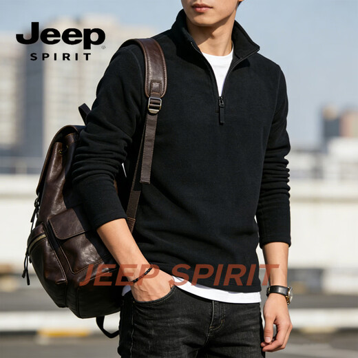 JEEP SPIRIT half-zip sweatshirt for men 2026 spring new solid color half-cardigan stand-up collar long-sleeved bottoming shirt casual style gray M 90 - 110 Jin Jin is equal to 0.5 kg