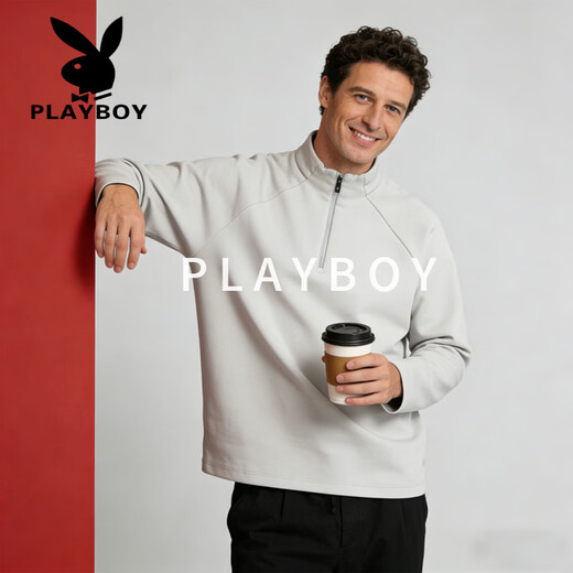 Playboy (PLAYBOY) half-zip stand-up collar sweatshirt men's loose sports casual long-sleeved top spring style high-end light luxury outdoor top dark brown M 90-100