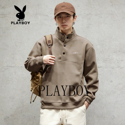 Playboy (PLAYBOY) American retro stand collar loose casual sports couple sweatshirt men's tops jacket men's black M 90-105Jin Jin equals 0.5 kg