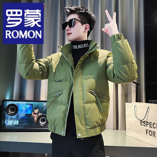 ROMON handsome short down jacket men's winter trendy stand collar thickened cotton jacket 2026 new men's cotton jacket khaki L recommended 115-130Jin Jin equals 0.5 kg