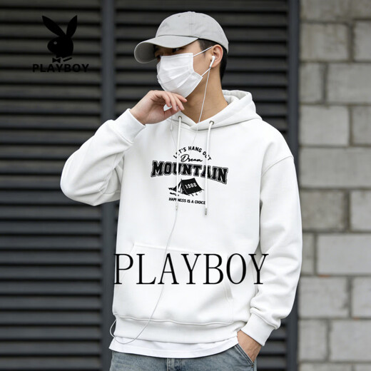 Playboy American Retro Hooded Sweatshirt Men's 2026 Spring and Autumn New Casual Versatile Loose Couple Top Jacket Dark Gray S 95-120Jin Jin equals 0.5 kg