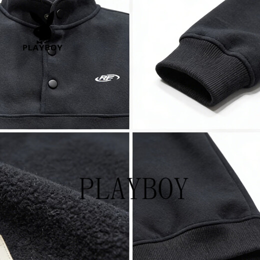 Playboy (PLAYBOY) American retro stand collar loose casual sports couple sweatshirt men's tops jacket men's black M 90-105Jin Jin equals 0.5 kg