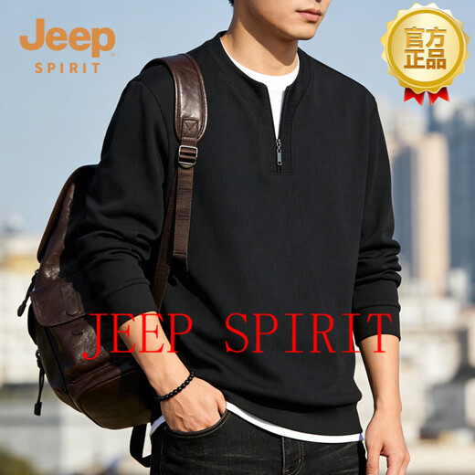 JEEP SPIRIT half-zip sweatshirt men's stand-up collar loose long-sleeved T-shirt men's top trendy velvet warm bottoming shirt Mituo M 90-115 Jin Jin is equal to 0.5 kg