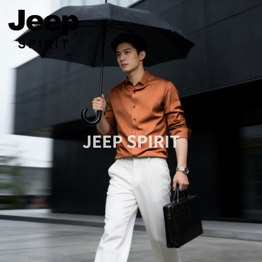 JEEP SPIRIT camisa de manga larga para hombres 2026 verano nueva camisa casual de negocios ropa formal top de seda de hielo de alta gama de negocios de moda Caqui 5XL (44) 180-195 Jin Jin es igual a 0,5 kg