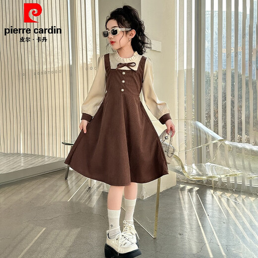 Pierre Cardin girls fake two-piece dress autumn comfortable and casual middle-aged and older girls corduroy skirt preppy style princess dress picture color fake two-piece dress 120 cm