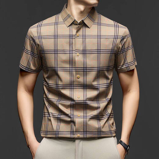 JOEONE business style sub-shirt men's short-sleeved lapel anti-wrinkle no-iron men's shirt slate gray M