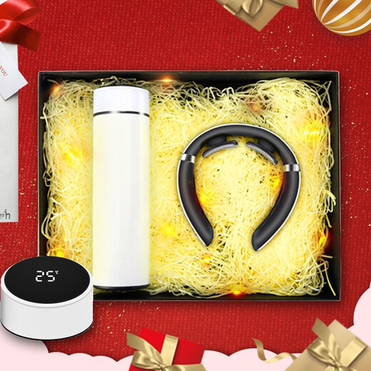 仟礼源商务礼品保温杯套装定制logo送客户员工伴手礼公司活动教师节礼物 白色数显保温杯+按摩器 500ml