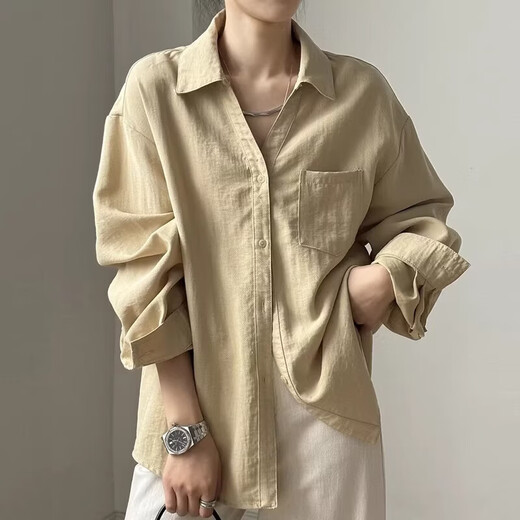 Jingdong direct purchase 26 spring and summer linen V-neck white shirt women's French top casual long-sleeved inner shirt white 2XL
