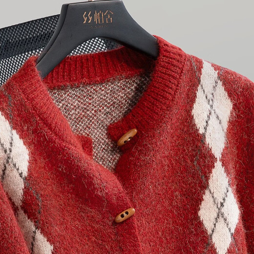 Cypress Sheep Wool Spliced Sweater Women's 2026 Spring New Year's Round Neck Single-Breasted Cardigan