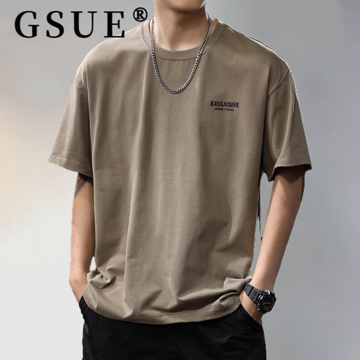 GSUE American pure cotton short-sleeved T-shirt men's heavy summer new loose large size breathable half-sleeved T-shirt printing dark gray L 130-145Jin Jin equals 0.5 kg