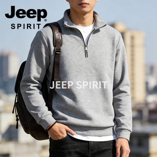 JEEP SPIRIT Jeep half-zip stand-up collar sweatshirt men's 2026 spring loose casual long-sleeved bottoming shirt jacket men's black S 70 - 90 Jin Jin is equal to 0.5 kg