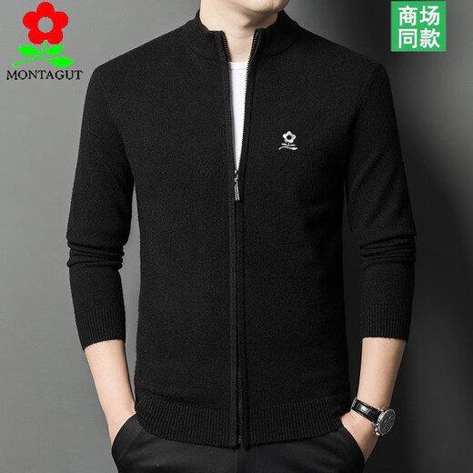 MONTAGUT Cardigan Men's 2024 Autumn and Winter New Men's Casual Business Pure Wool Jacket Men's Black M 165 Recommended 90-110 Jin Jin equals 0.5 kg