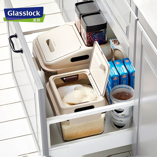 Glasslock rice bucket insect-proof rice storage box kitchen sealed thickened imported glass grain storage bucket large capacity moisture-proof noodle bucket 6L