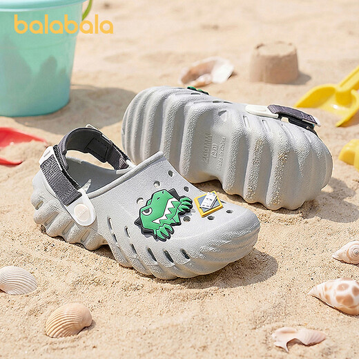 BALABALA children's shoes, children's slippers, boys and girls 2026 new summer cool sports elements beach hole sandals, gray tone 00322 32 (inner length 20, suitable for feet of size 31-32)