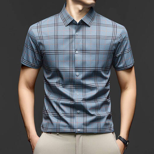 JOEONE business style sub-shirt men's short-sleeved lapel anti-wrinkle no-iron men's shirt slate gray M