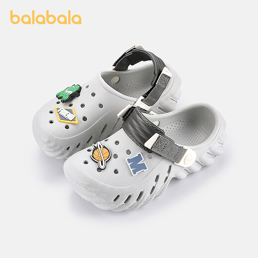 BALABALA children's shoes, children's slippers, boys and girls 2026 new summer cool sports elements beach hole sandals, gray tone 00322 32 (inner length 20, suitable for feet of size 31-32)