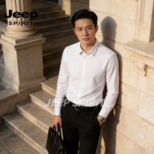 JEEP SPIRIT long-sleeved shirt men's business casual shirt men's non-iron anti-wrinkle professional formal top men green 38