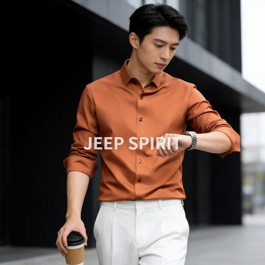 JEEP SPIRIT camisa de manga larga para hombres 2026 verano nueva camisa casual de negocios ropa formal top de seda de hielo de alta gama de negocios de moda Caqui 5XL (44) 180-195 Jin Jin es igual a 0,5 kg