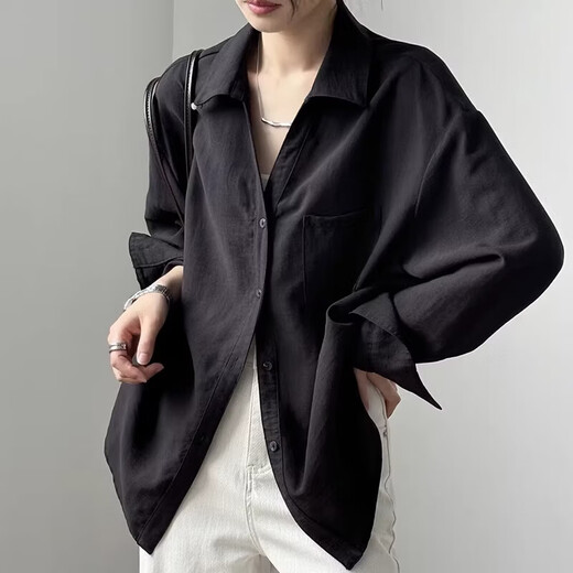 Jingdong direct purchase 26 spring and summer linen V-neck white shirt women's French top casual long-sleeved inner shirt white 2XL