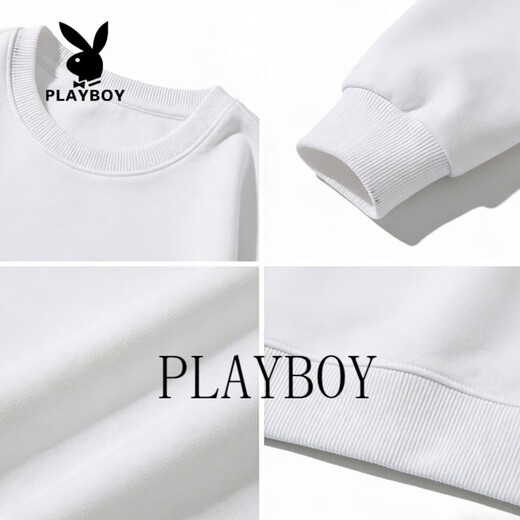 Playboy American heavyweight round neck sweatshirt for men 2026 spring loose casual versatile trendy top with velvet long sleeves dark gray S 95-120Jin Jin is equal to 0.5 kg