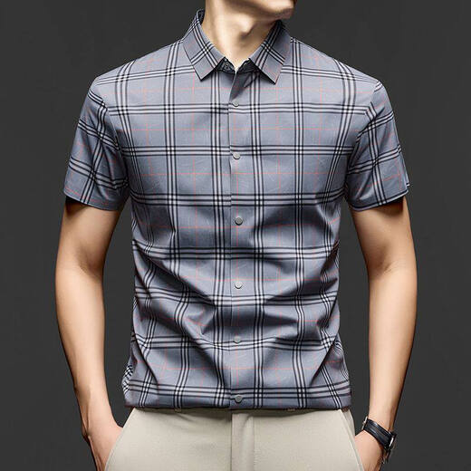 JOEONE business style sub-shirt men's short-sleeved lapel anti-wrinkle no-iron men's shirt slate gray M