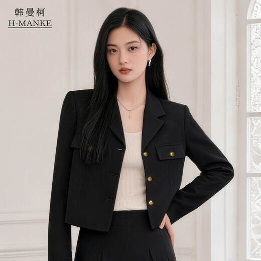 HANMANKE suit jacket, feminine style, small fragrance jacket, business interview, professional formal suit, daily commuting black suit