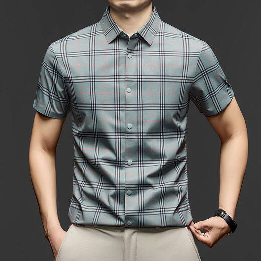 JOEONE business style sub-shirt men's short-sleeved lapel anti-wrinkle no-iron men's shirt slate gray M