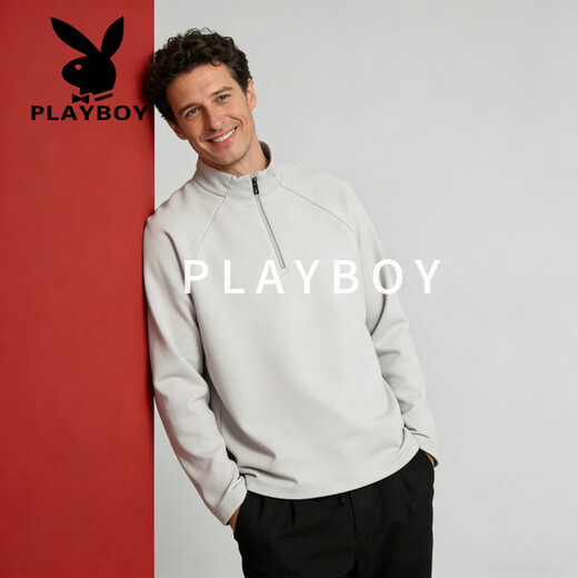 Playboy (PLAYBOY) half-zip stand-up collar sweatshirt men's loose sports casual long-sleeved top spring style high-end light luxury outdoor top dark brown M 90-100